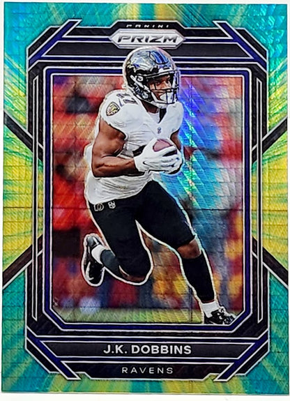 2022 Panini Prizm J.K. Dobbins Green Yellow Hyper /175 Baltimore Ravens