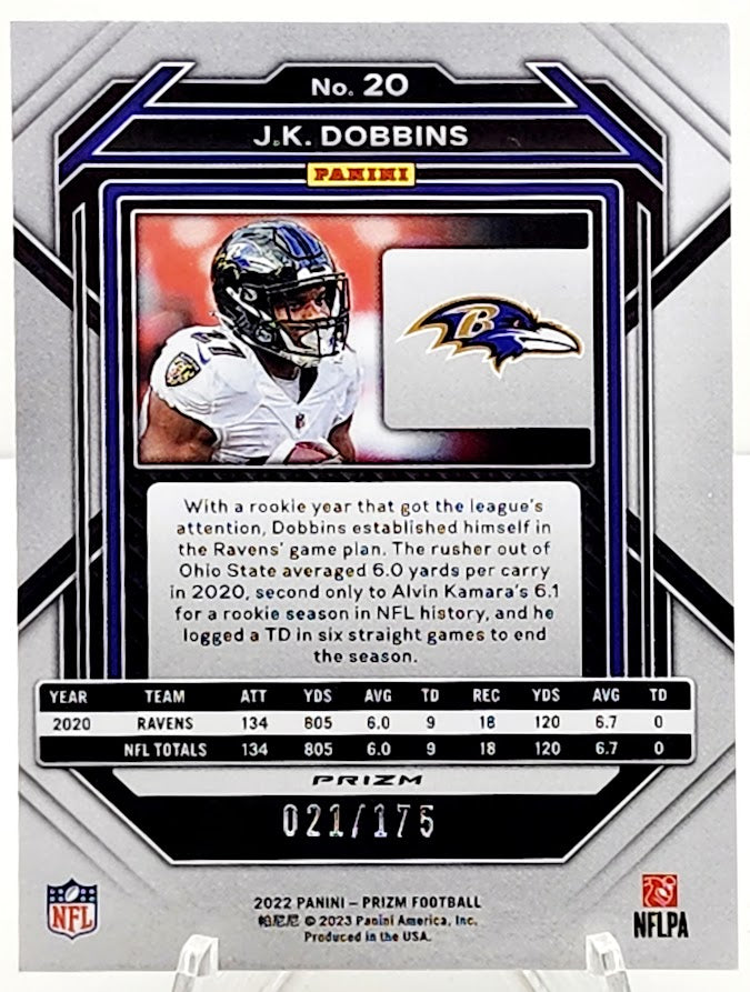 2022 Panini Prizm J.K. Dobbins Green Yellow Hyper /175 Baltimore Ravens
