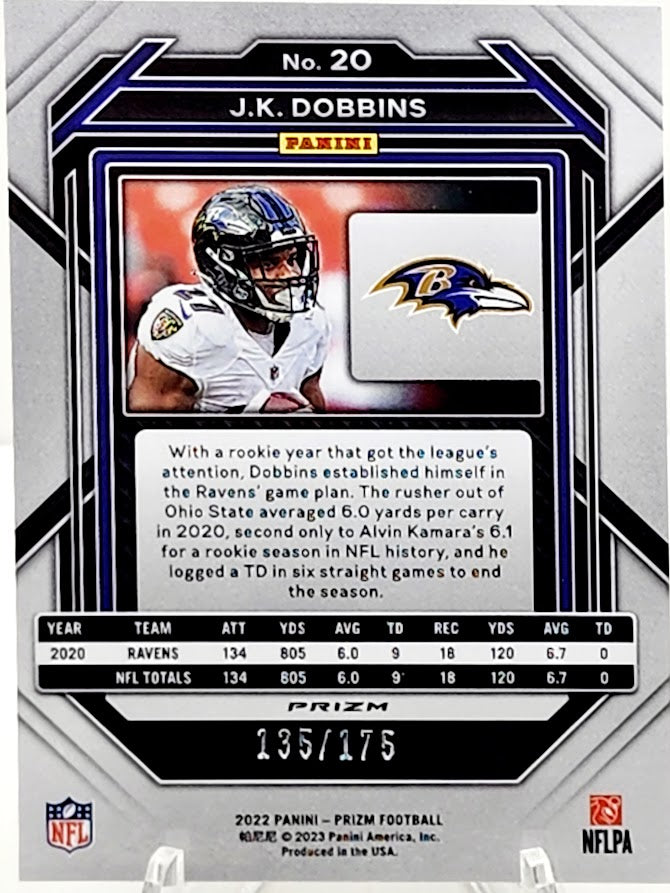 2022 Panini Prizm J.K. Dobbins Green Yellow Hyper /175 Baltimore Ravens