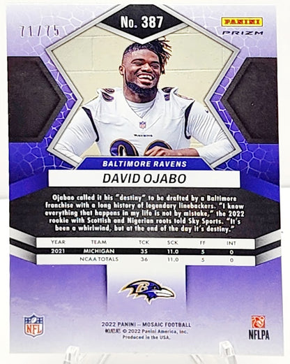2022 Panini Mosaic #387 David Ojabo ROOKIE Disco Blue /75 Ravens