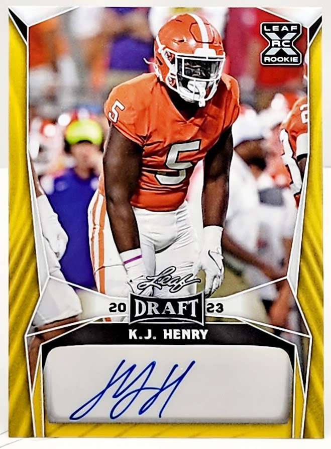 K.J. Henry 2023 Leaf Draft GOLD Auto XRC SP #BA-KJH Clemson Commanders