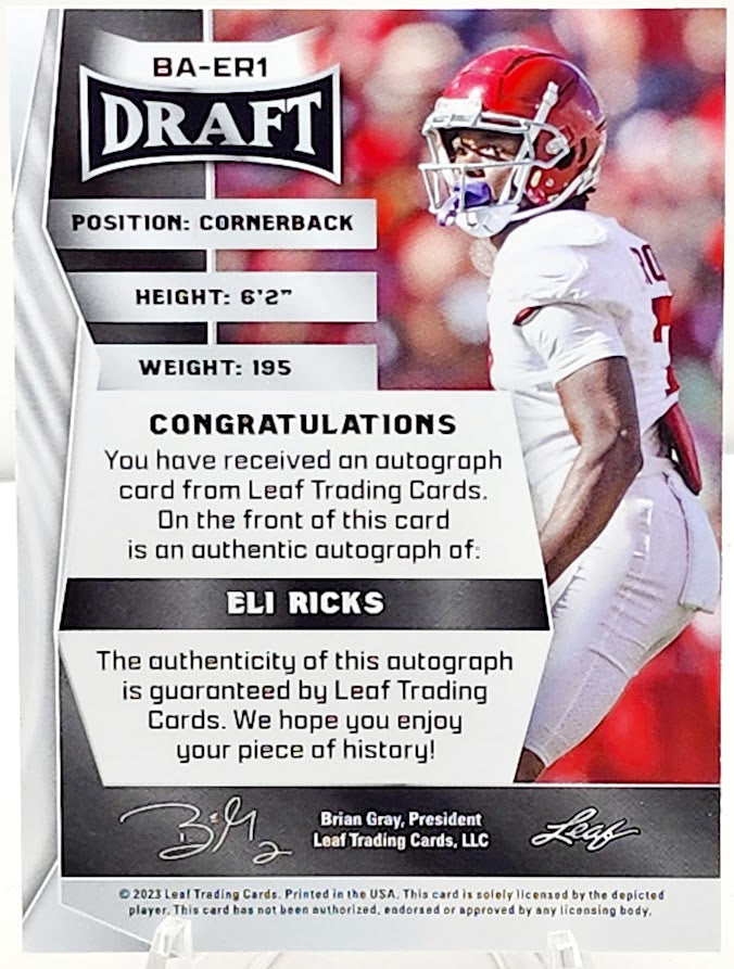 Eli Ricks 2023 Leaf Draft Green Auto BA-ER1 - ROOKIE RC CARD AUTOGRAPH