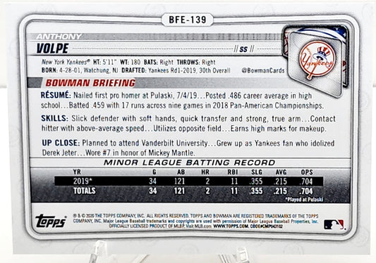 2020 Bowman 1st Edition Anthony Volpe #BFE-139