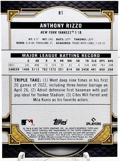 2022 Topps Triple Threads #81 Anthony Rizzo Sapphire #/25