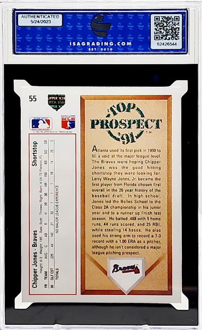 1991 Upper Deck Chipper Jones Rookie Card #55 Graded ISA Gem 10