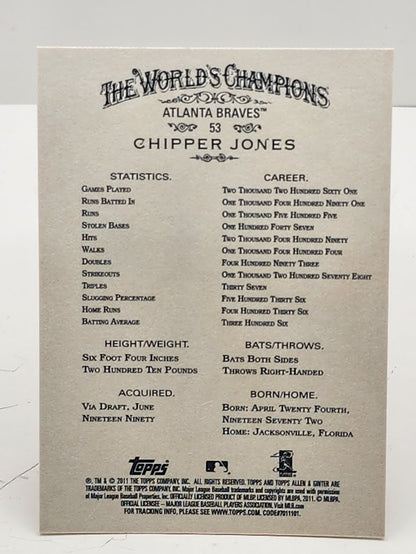 2011 Topps Allen & Ginter's Card #53 Chipper Jones Atlanta Braves
