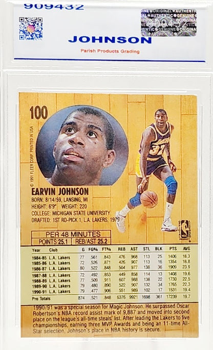 1991 Fleer Earvin Magic Johnson #100 Los Angeles Lakers Parish 8 NM-MT