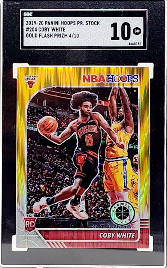 2019-20 NBA Hoops Premium Stock Gold Flash Prizm /10 Coby White SGC 10