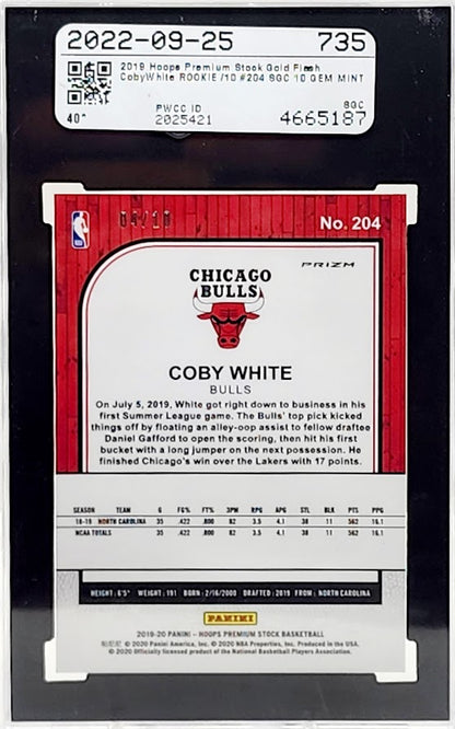 2019-20 NBA Hoops Premium Stock Gold Flash Prizm /10 Coby White SGC 10