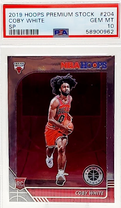 2019-20 Panini NBA Hoops Coby White Rookie Card No. 204 PSA 10