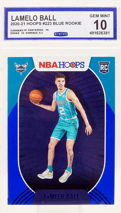 2020-21 Panini NBA Hoops Lamelo Ball Blue Rookie #223 RC CCG 10 - Hornets