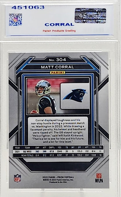 Matt Corral 2022 Panini Prizm Rookie Card RC Carolina Panthers #304 Parish 9 Mint
