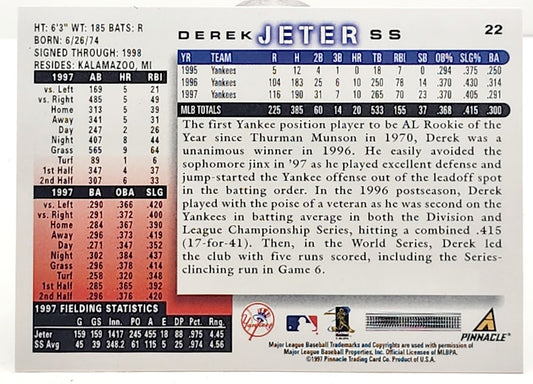 1998 SCORE DEREK JETER NEW YORK YANKEES #22