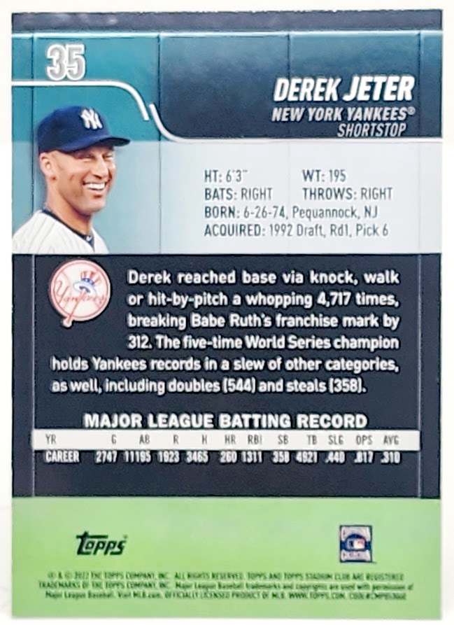 2022 Topps Stadium Club Derek Jeter Black Foil Parallel #35 New York Yankees