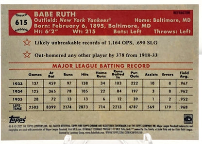 2021 Topps Chrome Platinum Anniversary Babe Ruth #615 Yankees