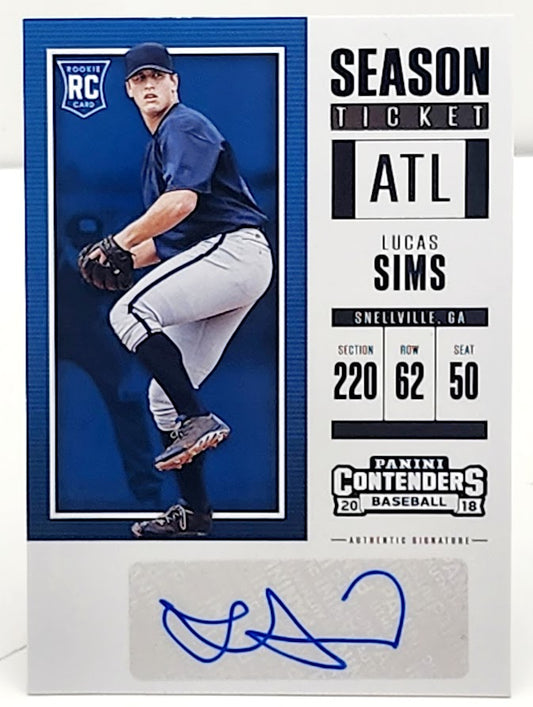 2018 Panini Contenders Lucas Sims Rookie Auto Season Ticket Braves Reds RC #3
