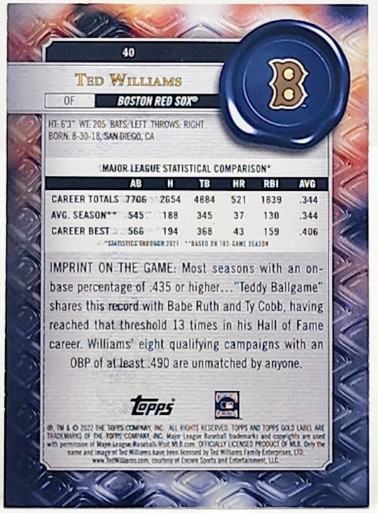 2022 Topps Gold Label Ted Williams Class 2 Purple Parallel /75 SP Boston Red Sox
