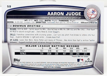 2023 Bowman Base #59 Aaron Judge - New York Yankees