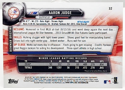 2017 Bowman Baseball #32 Aaron Judge RC New York Yankees