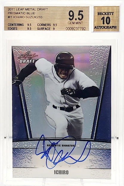 2011 Leaf Metal Draft Prismatic Blue Ichiro Suzuki On Card Auto BGS 9.5 /10