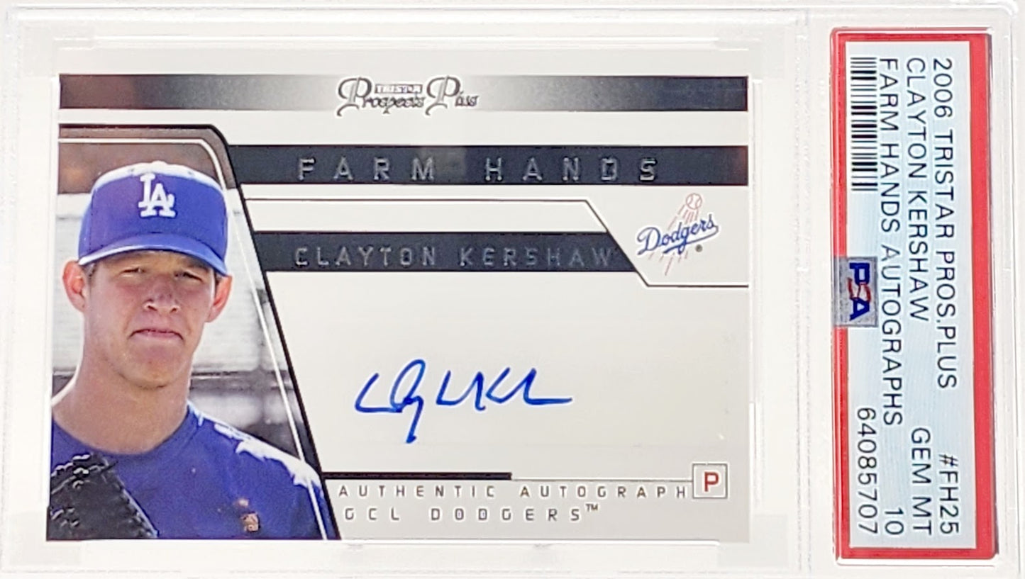 Clayton Kershaw Rookie 2006 Tristar Pros Plus farm Hand Autographs #fh25 PSA 10