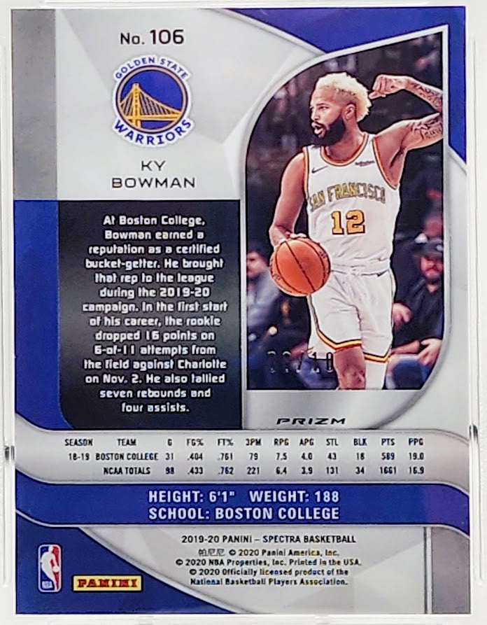 2019-20 SPECTRA GOLD PRIZM RC ROOKIE KY BOWMAN #106 PSA 9 Mint GOLDEN STATE WARRIORS