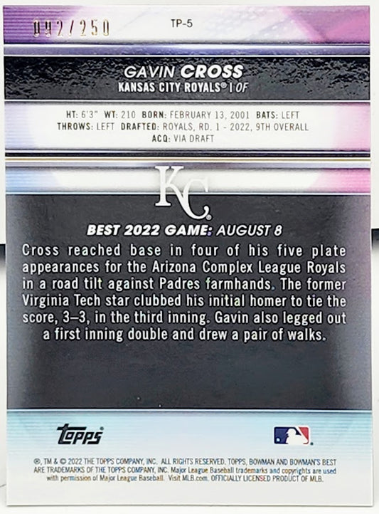 2022 Bowmans Best Gavin Cross 92/250 2022 Game Card TP-5