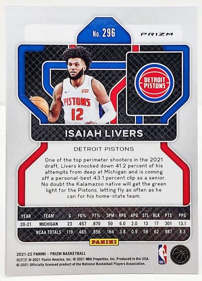 2021-2022 Panini Prizm Pulsar Isaiah Livers #296 Detroit Pistons