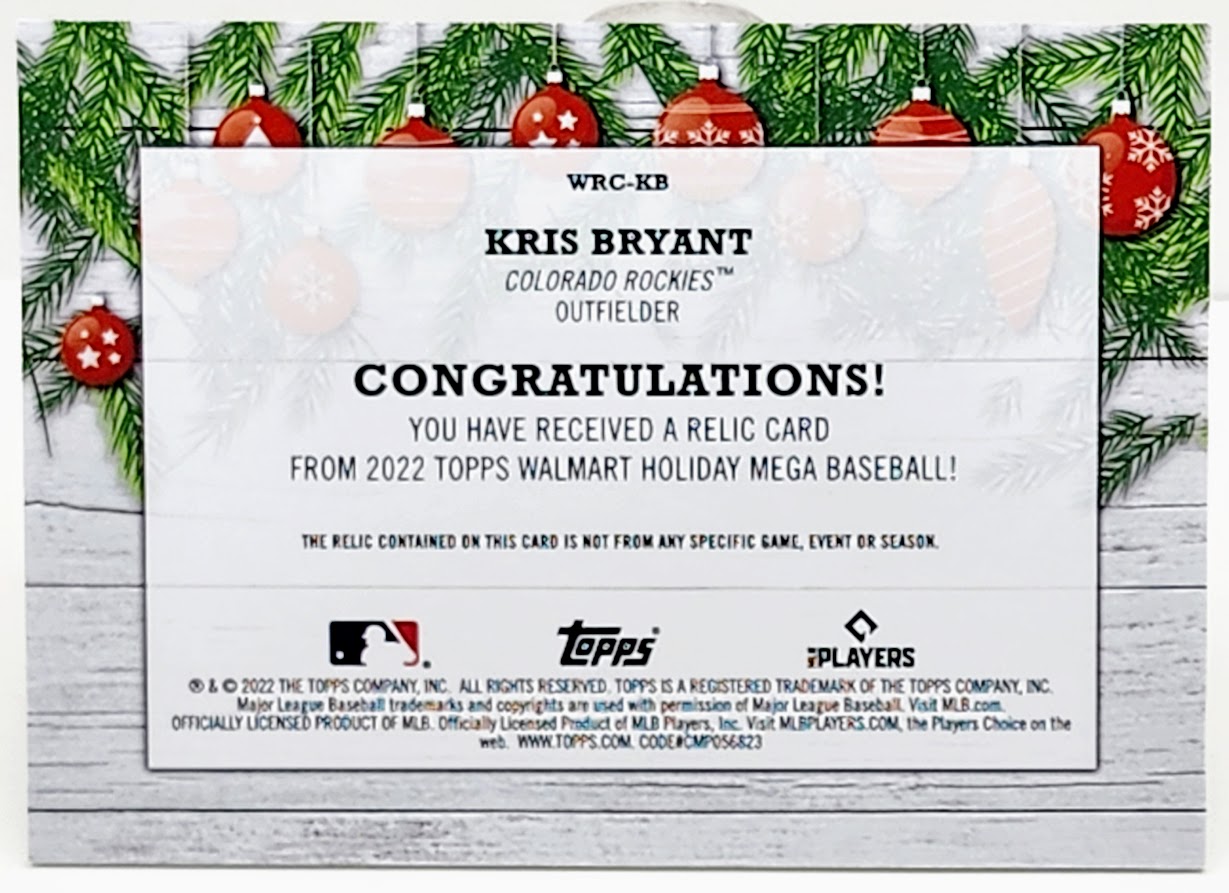 2022 Topps Holiday #WRC-KB Kris Bryant Relics