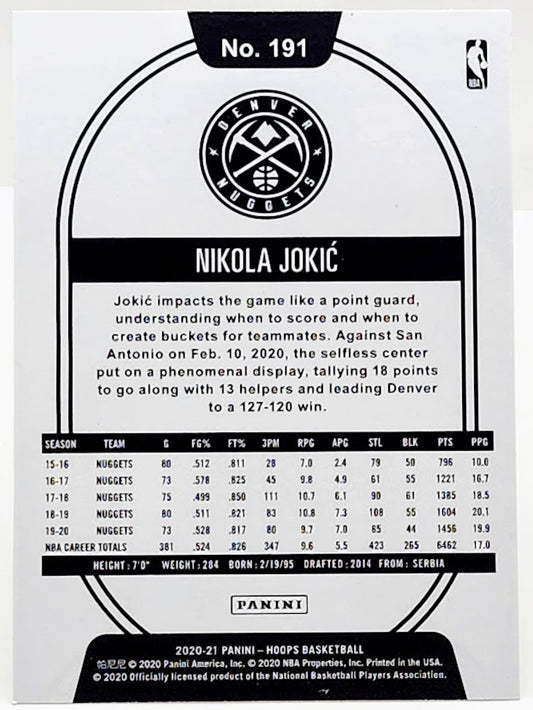 2020-21 Nikola Jokic Panini NBA Hoops Winter Parallel #191 Denver Nuggets