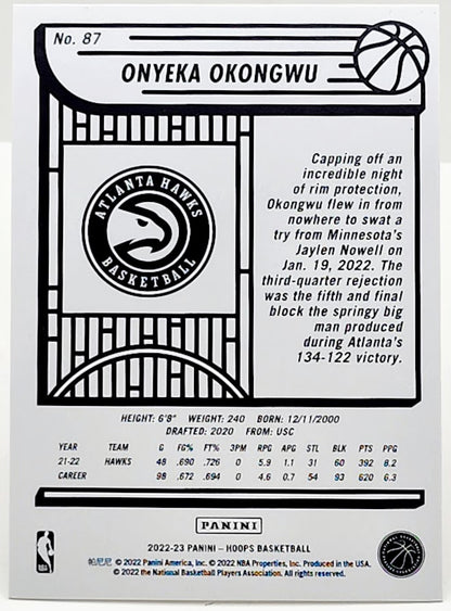 2022-23 NBA Hoops Premium Onyeka Okongwu Silver Holo # 87 /199 Atlanta Hawks