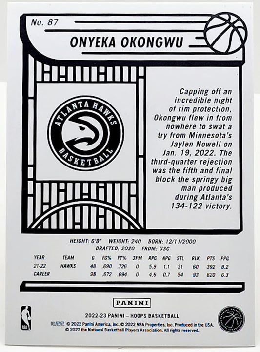 2022-23 NBA Hoops Premium Onyeka Okongwu Silver Holo # 87 /199 Atlanta Hawks
