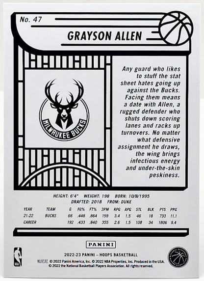 2022-23 Panini NBA Hoops Grayson Allen Blue Parallel #47 Milwaukee Bucks