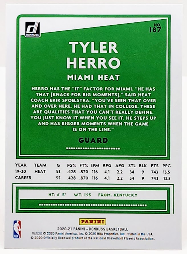 2020-21 Panini Donruss Tyler Herro #187