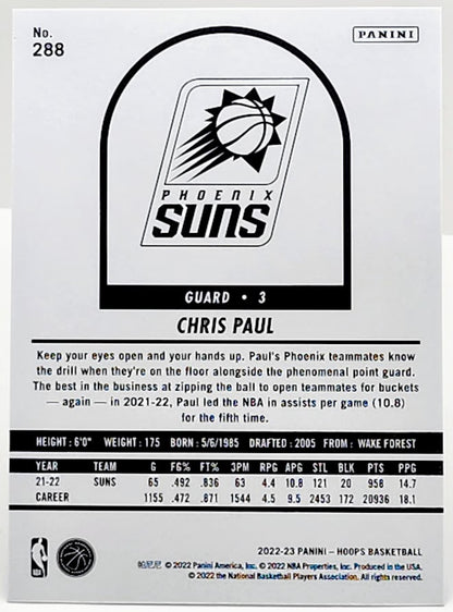 Chris Paul Phoenix Suns 2022-23 Panini NBA Hoops Tribute Blue Parallel #288 Card