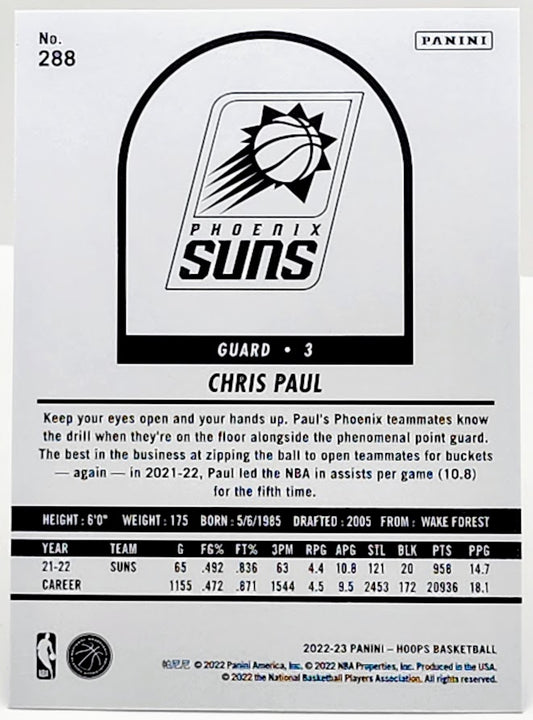 Chris Paul Phoenix Suns 2022-23 Panini NBA Hoops Tribute Blue Parallel #288 Card
