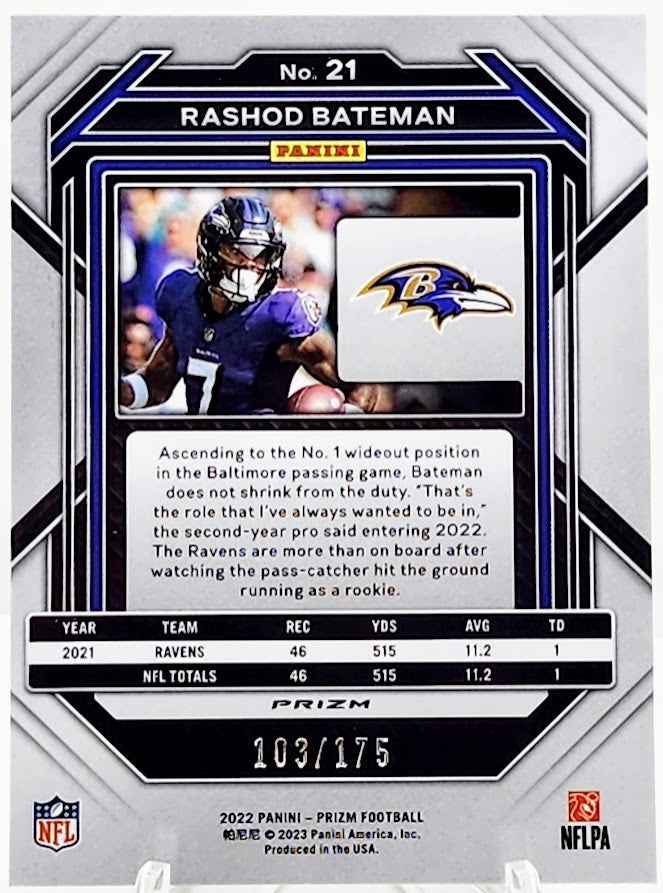 2022 Panini Prizm Football RASHOD BATEMAN #21 Green Hype Prizm #/175 RAVENS