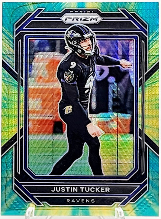 2022 Panini Prizm Justin Tucker #26 Hyper Green Prizm /175 RAVENS