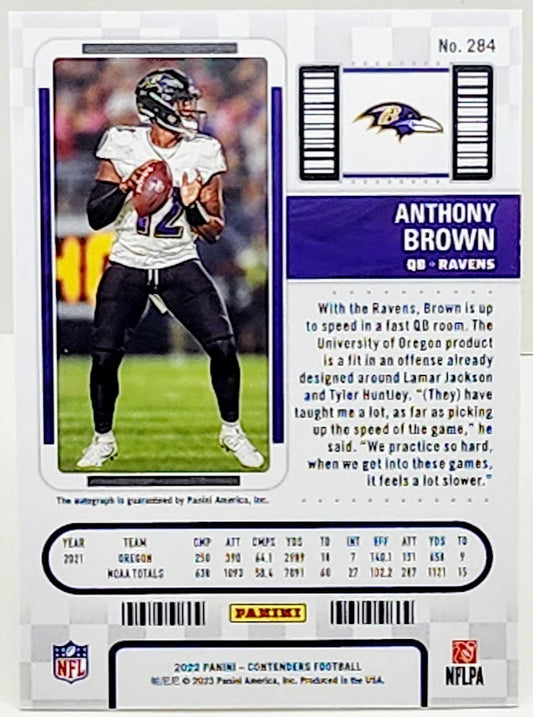 2022 Panini Contenders Football Rookie Ticket Auto RC Anthony Brown #284 Baltimore Ravens