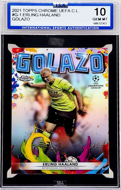 2021/22 Topps Chrome UCL Golazo Refractor Erling Haaland #G1 ISA 10 GEM MT
