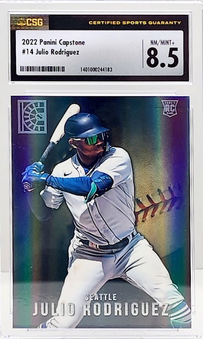 2022 Panini Capstone #14 Julio Rodriguez HOLO REFRACTOR ROOKIE RC MARINERS CSG 8.5 NM Mint