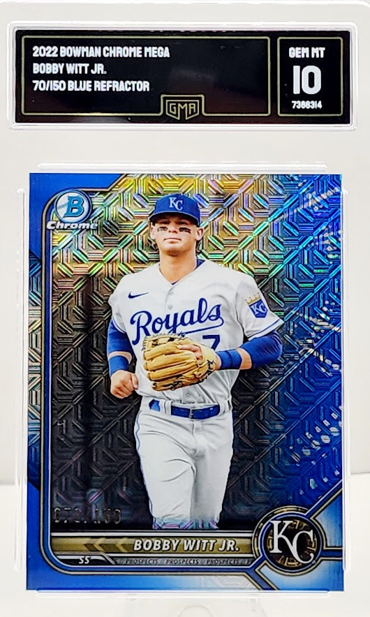 Bobby Witt Jr. #/150 2022 Topps Bowman Chrome Mojo Blue Refractor Prospect Card #BCP-146 GMA 10 GEM Mint