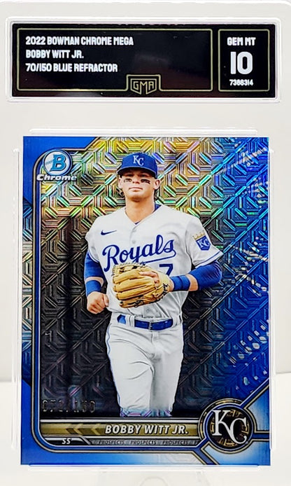 Bobby Witt Jr. #/150 2022 Topps Bowman Chrome Mojo Blue Refractor Prospect Card #BCP-146 GMA 10 GEM Mint