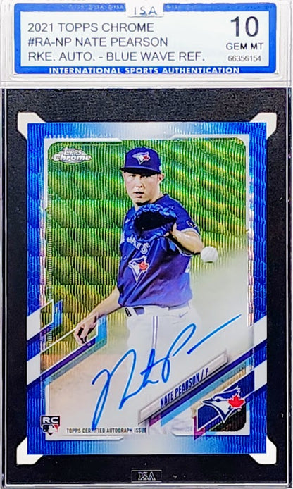 2021 Topps Chrome #RA-NP Nate Pearson Blue Wave Refractor Rookie RC Auto 15/150 ISA 10 GEM Mint