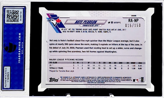2021 Topps Chrome #RA-NP Nate Pearson Blue Wave Refractor Rookie RC Auto 15/150 ISA 10 GEM Mint