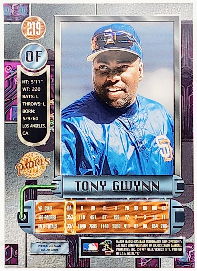 Tony Gwynn Padres #219 1997 Metal Universe Fleer Skybox Baseball