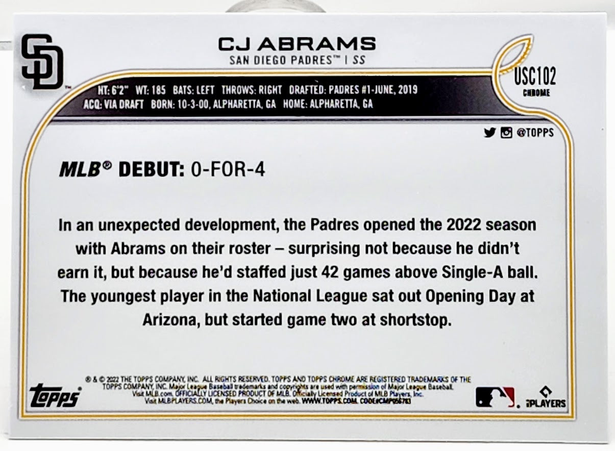2022 Topps Chrome Update CJ Abrams RC Debut Purple Refractor #USC102 ROOKIE CARD