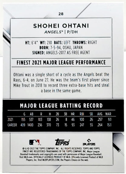 Shohei Ohitani Refractor - 2022 Topps Finest Baseball #28 LA Angels