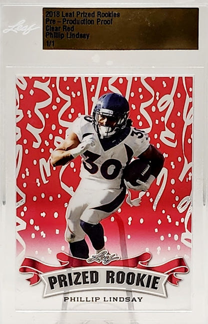 Phillip Lindsay 2018 Leaf Metal Prized Rookies Prismatic Clear RED #1/1
