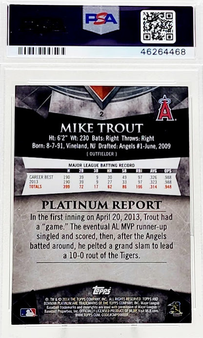 2014 BOWMAN Platinum #2 MIKE TROUT BLUE SAPPHIRE Los Angeles Angels PSA 10 Gem Mint